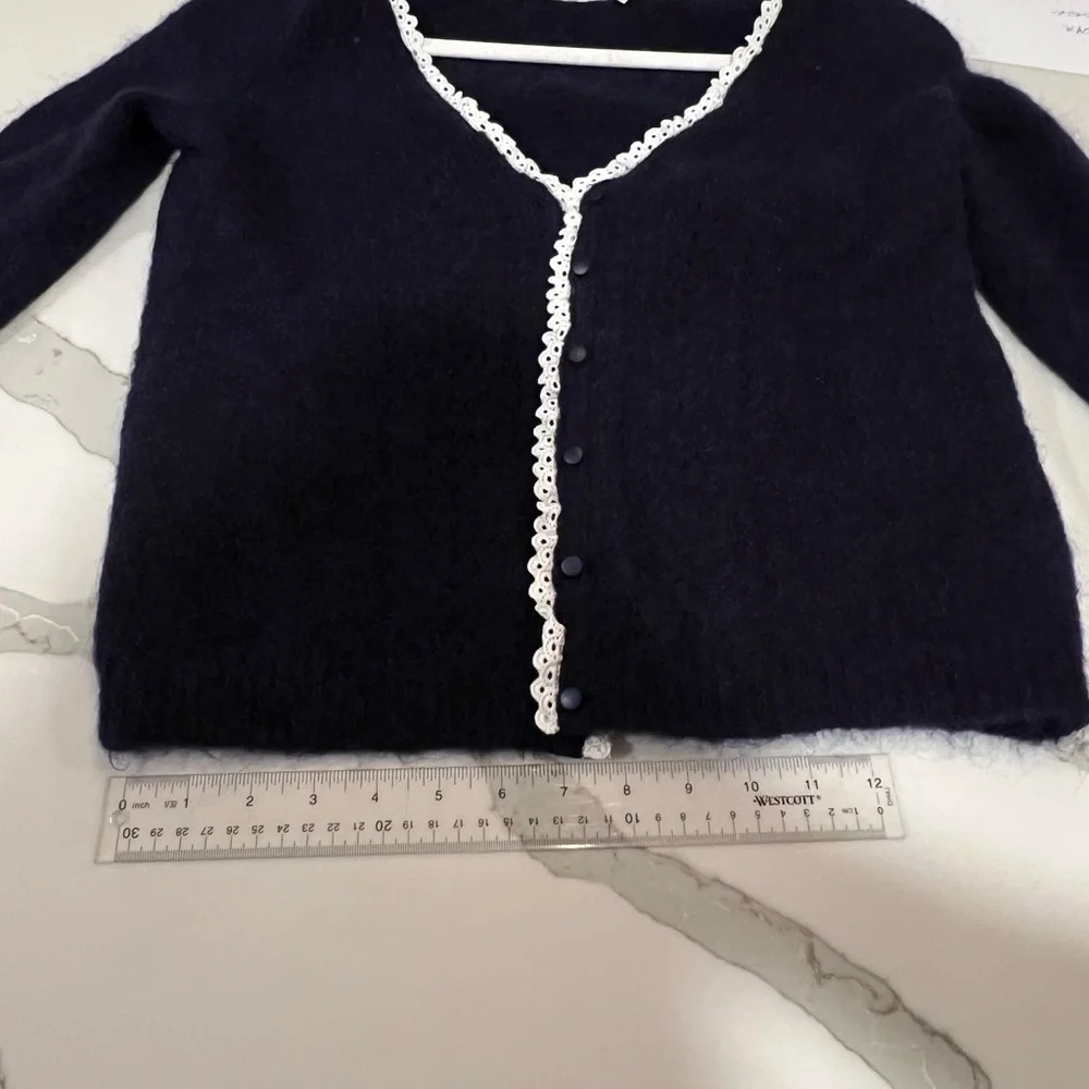 Sezane Navy and White Lace long Sleeve Sweater - Picture 7 of 8